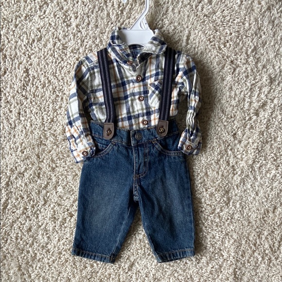 little lad Other - Blue and Brown Overall Matching Set with Suspender Straps